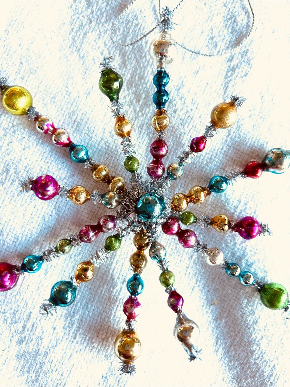 Vintage repurposed holiday star burst Christmas Ornament